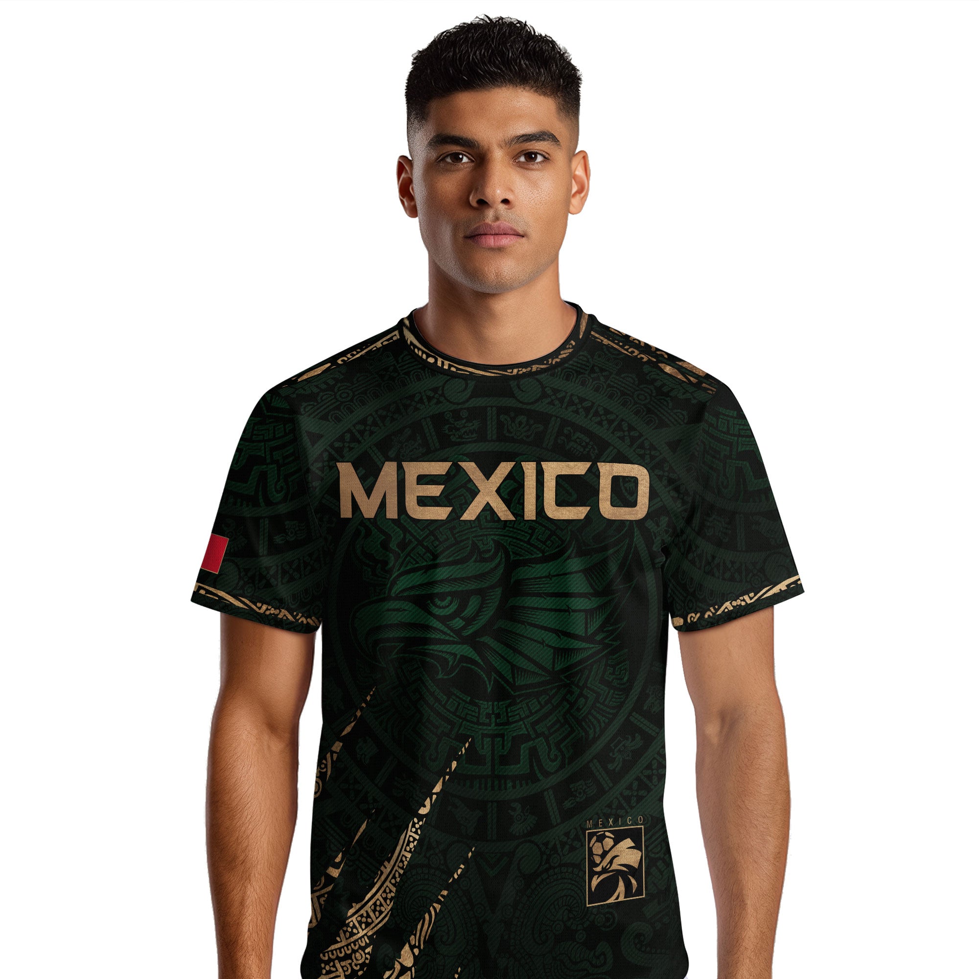Mexico Green Gold Eagle National Seal Heritage Mens Football Soccer Jersey