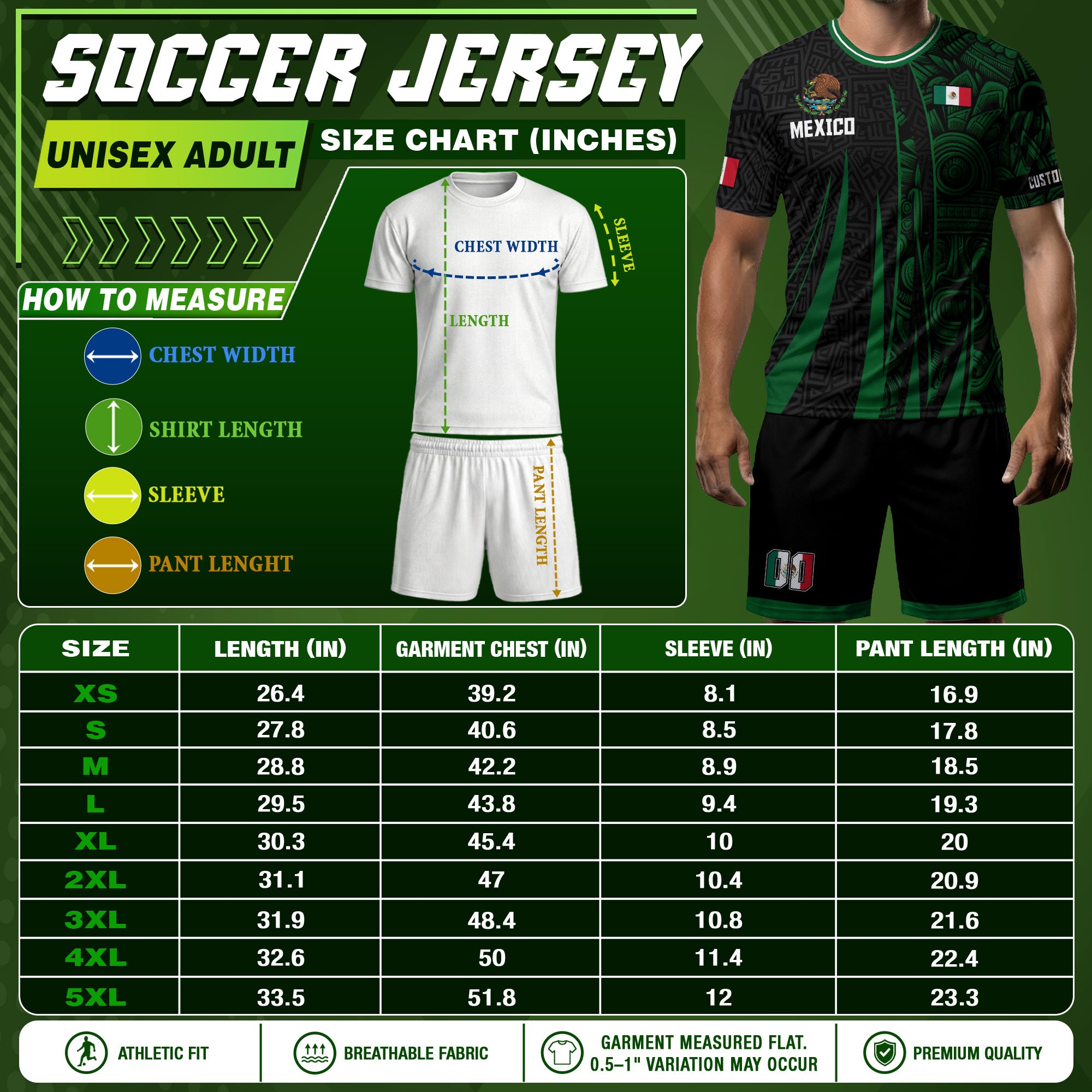 Custom Mexico Aztec Green Stripes Soccer Jersey