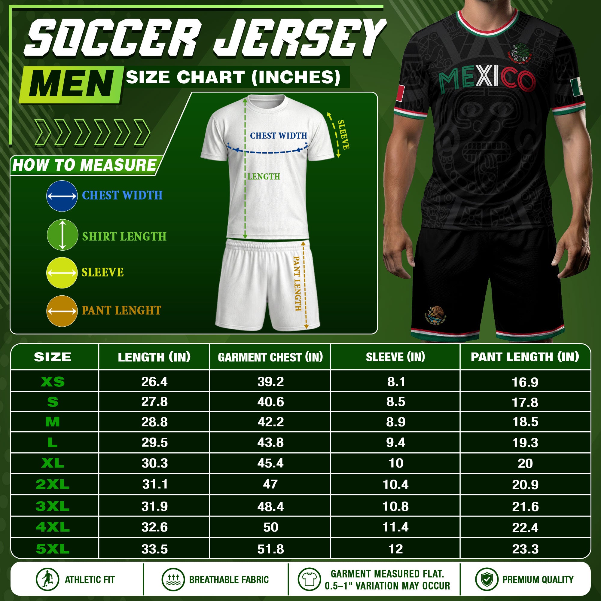 Camiseta de fútbol de México con estampado azteca negro y detalles tricolores