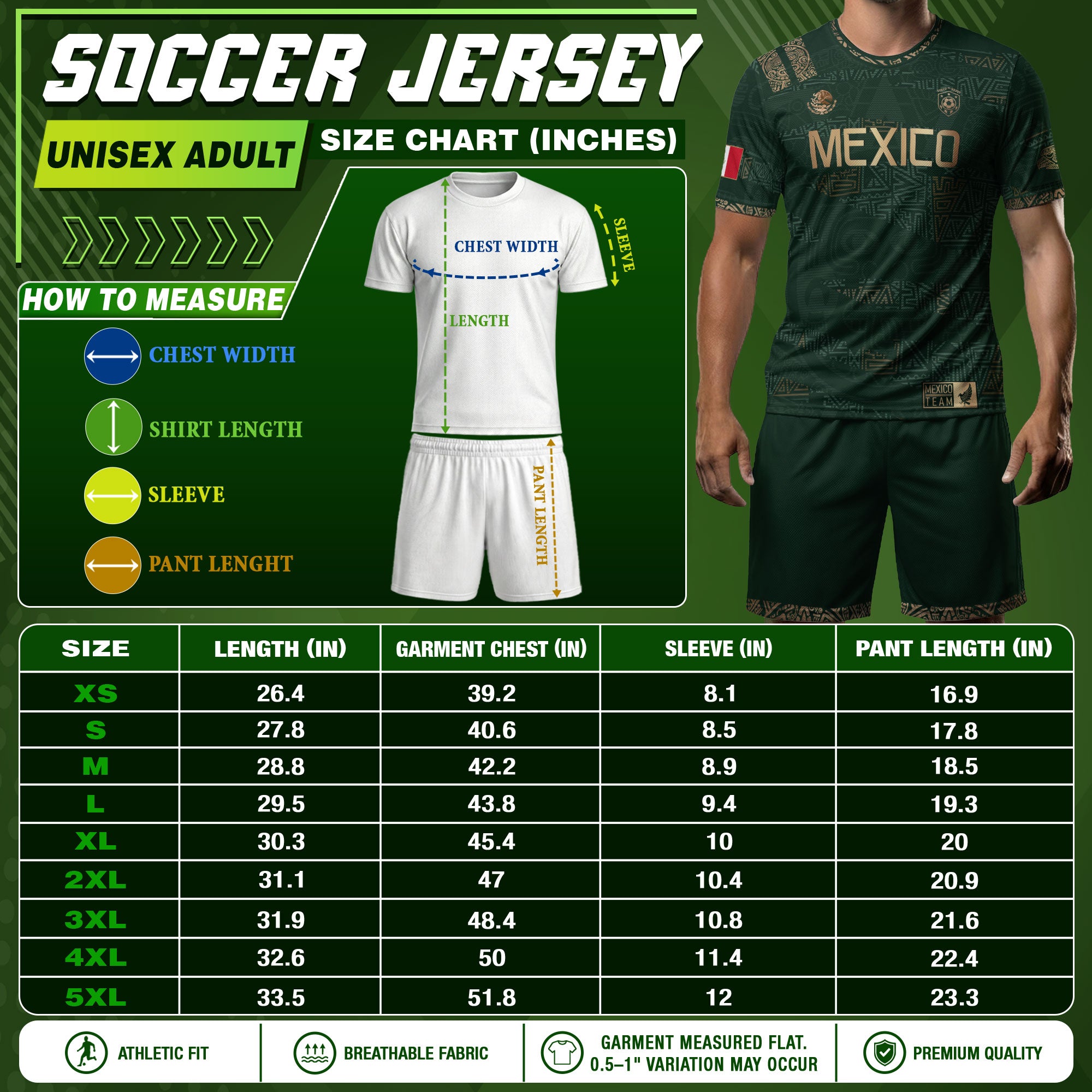 Mexico Green Gold Aztec Heritage Soccer Jersey For Men, For Women