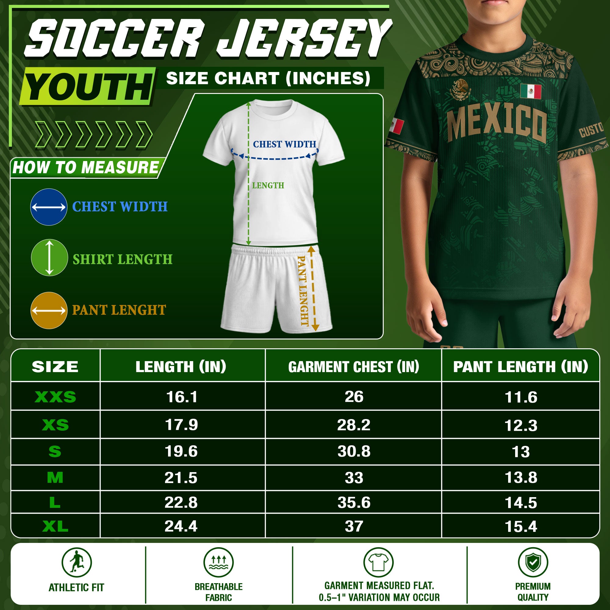 Camiseta de fútbol personalizada de México para niños, edición verde del Águila Azteca