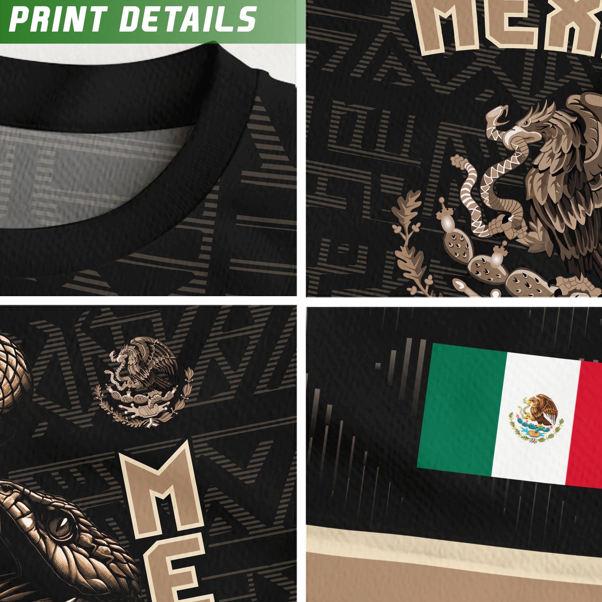 Mexico Soccer Jersey Black Gold Eagle Serpent Design