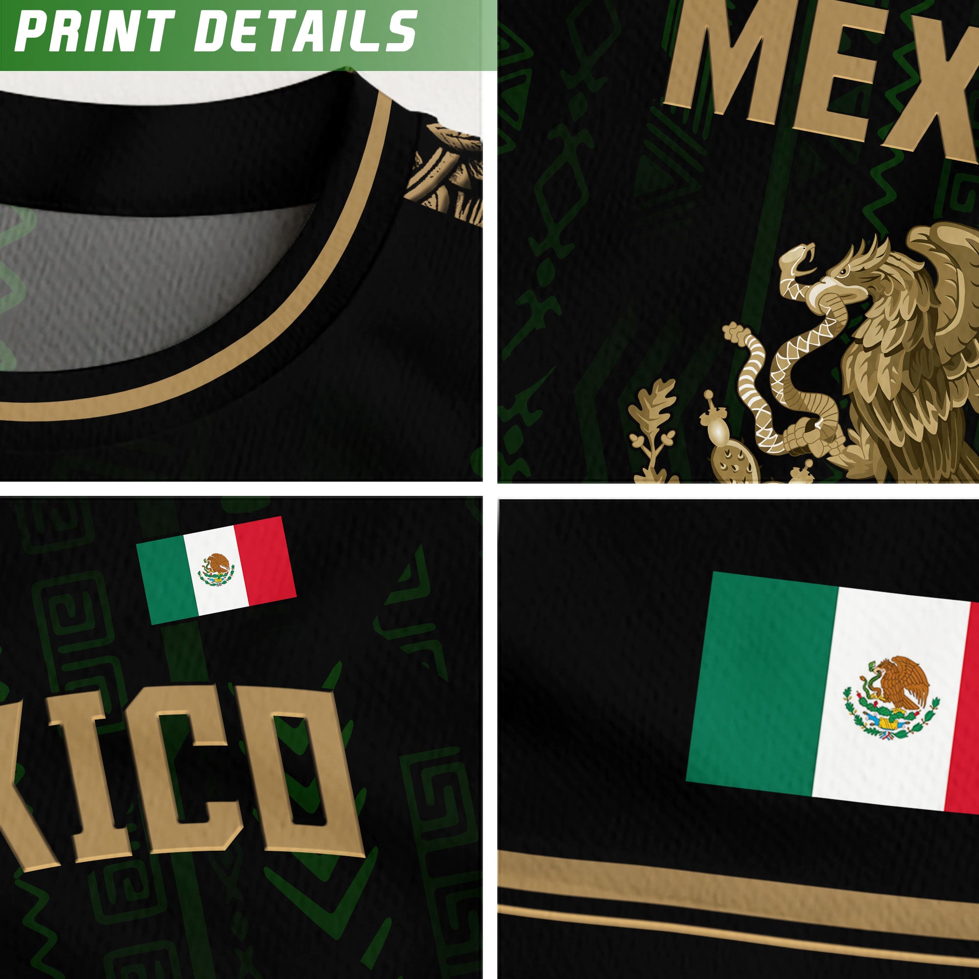 Mexico Soccer Jersey Black & Gold Aztec Design