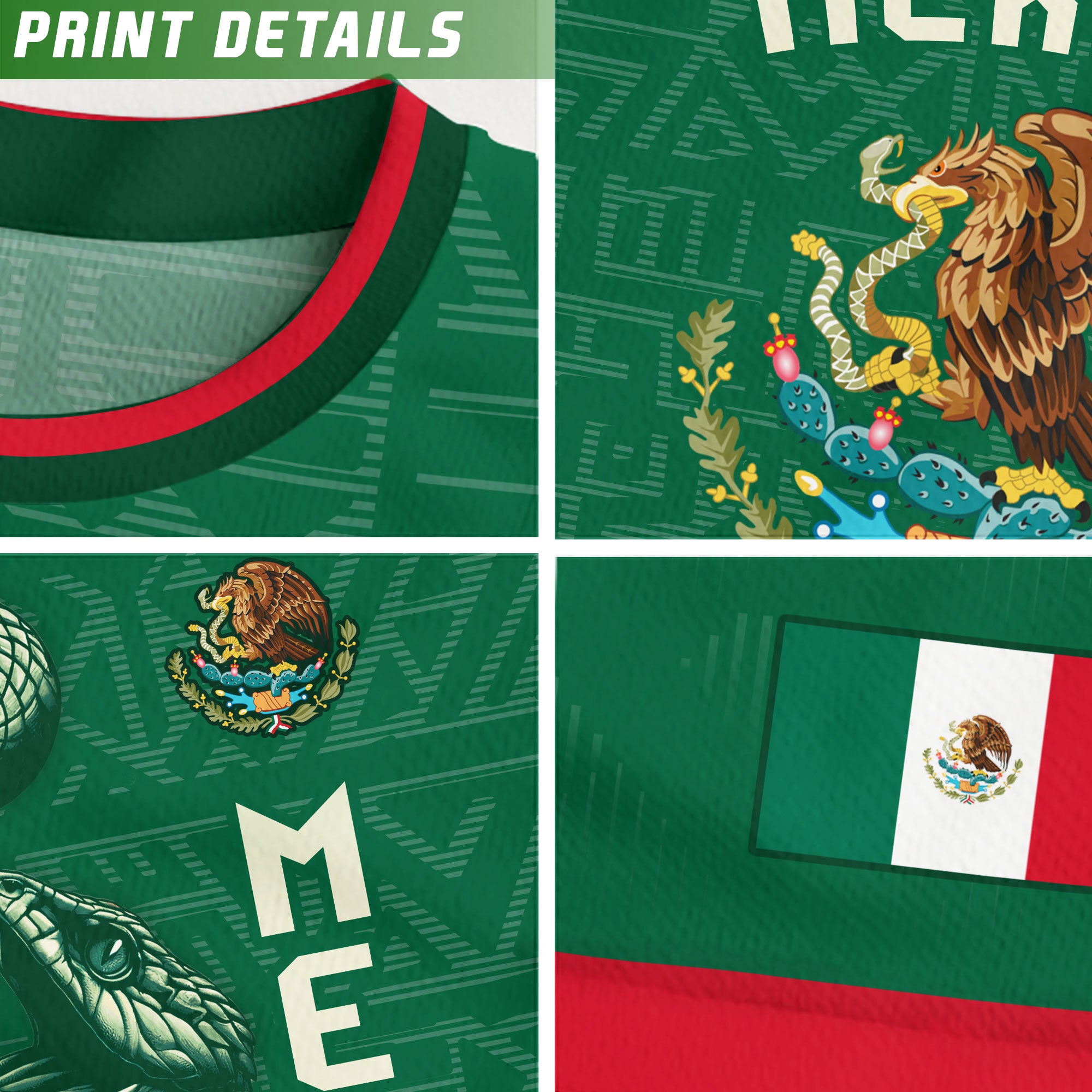 Mexico Kids Soccer Jersey Green Aztec Eagle Serpent Design