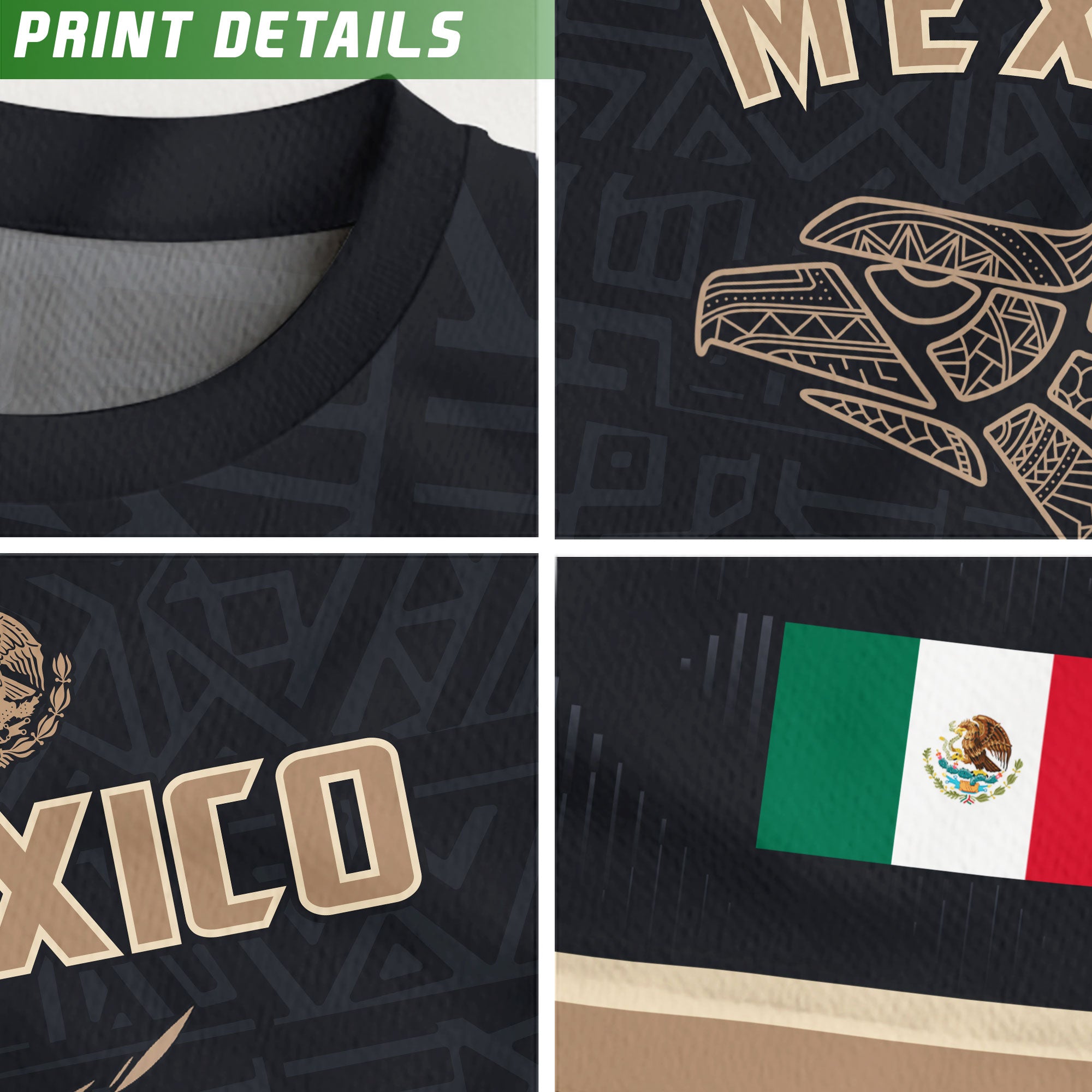 Mexico Kids Soccer Jersey Black Gold Aztec Eagle Serpent Design