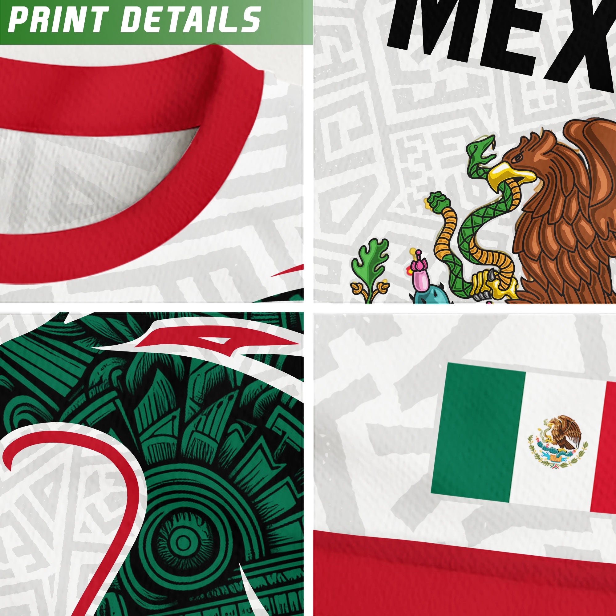 Mexico Kids Soccer Jersey White Green Aztec Eagle Design