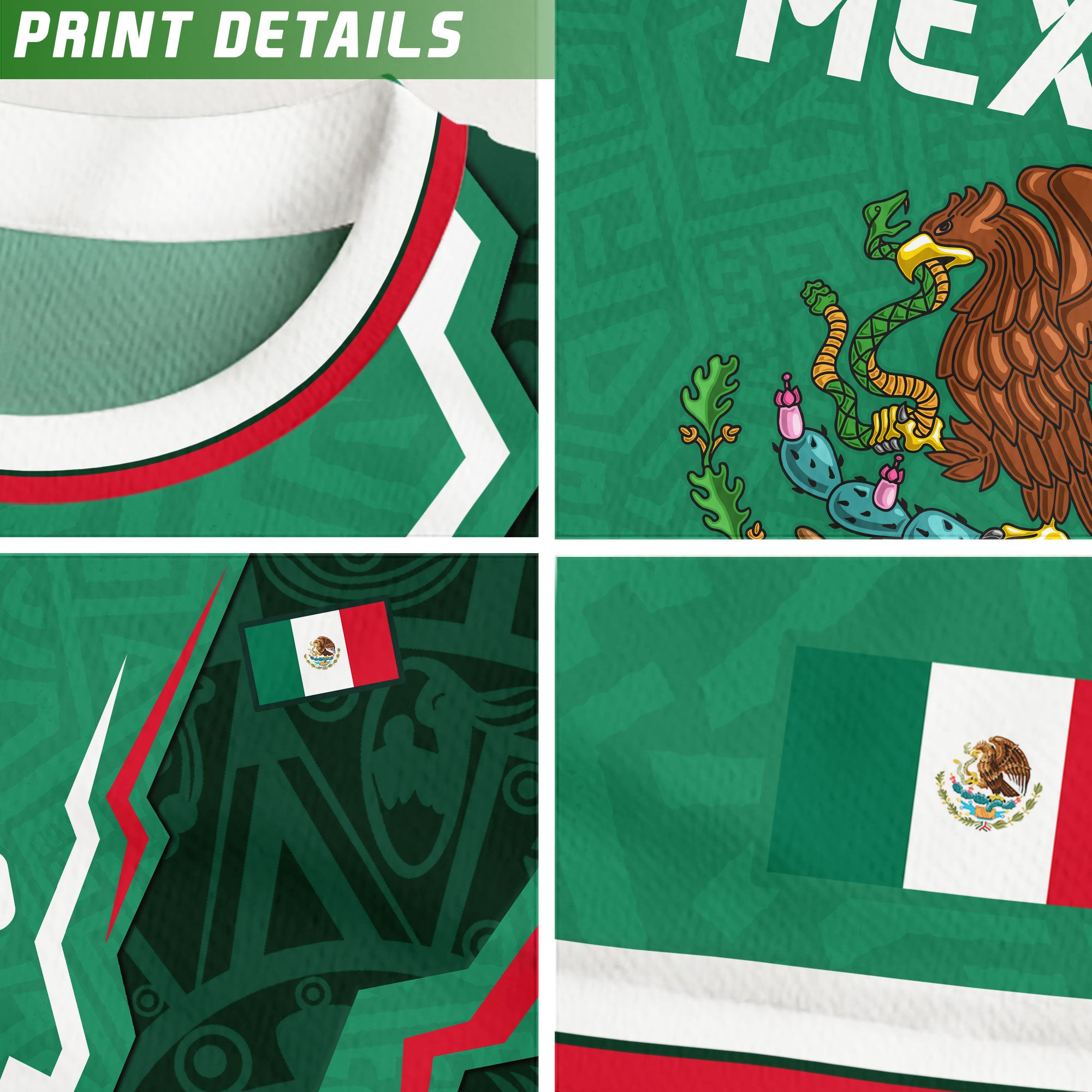 Mexico Kids Soccer Jersey Green Aztec Pattern Crest Design