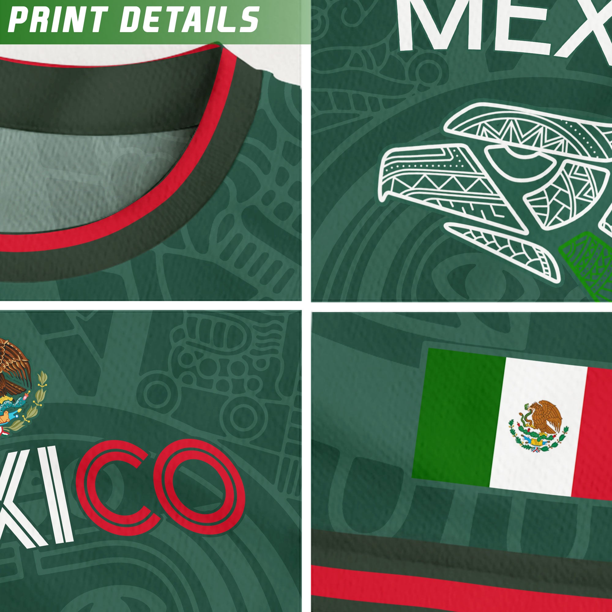 Mexico Kids Soccer Jersey Green Flag Colors Aztec Pattern Design