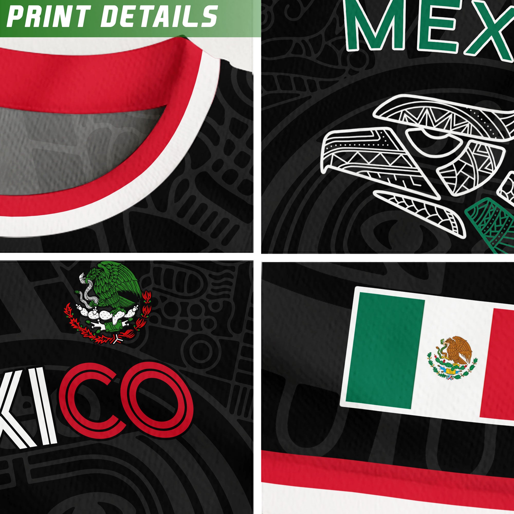 Mexico Kids Soccer Jersey Black Aztec Flag Colors Design