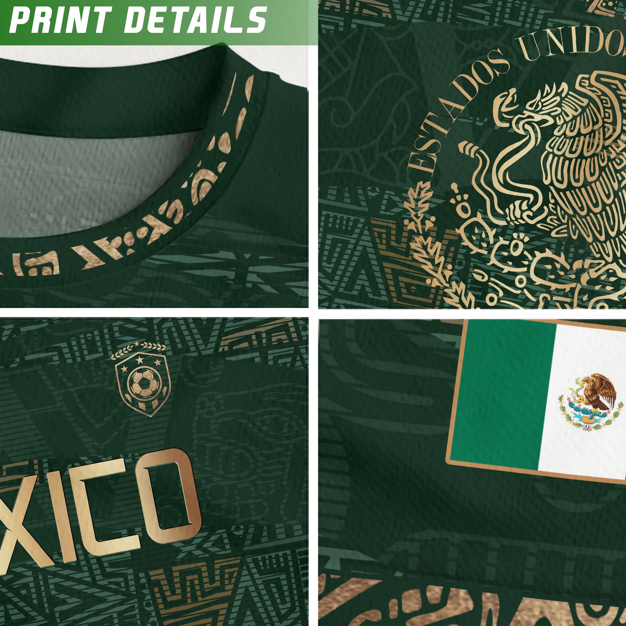 Mexico Aztec Heritage Soccer Jersey 3-Pack Bundle – Green Gold + Burgundy Gold Eagle Crest + Black Gold Eagle Crest