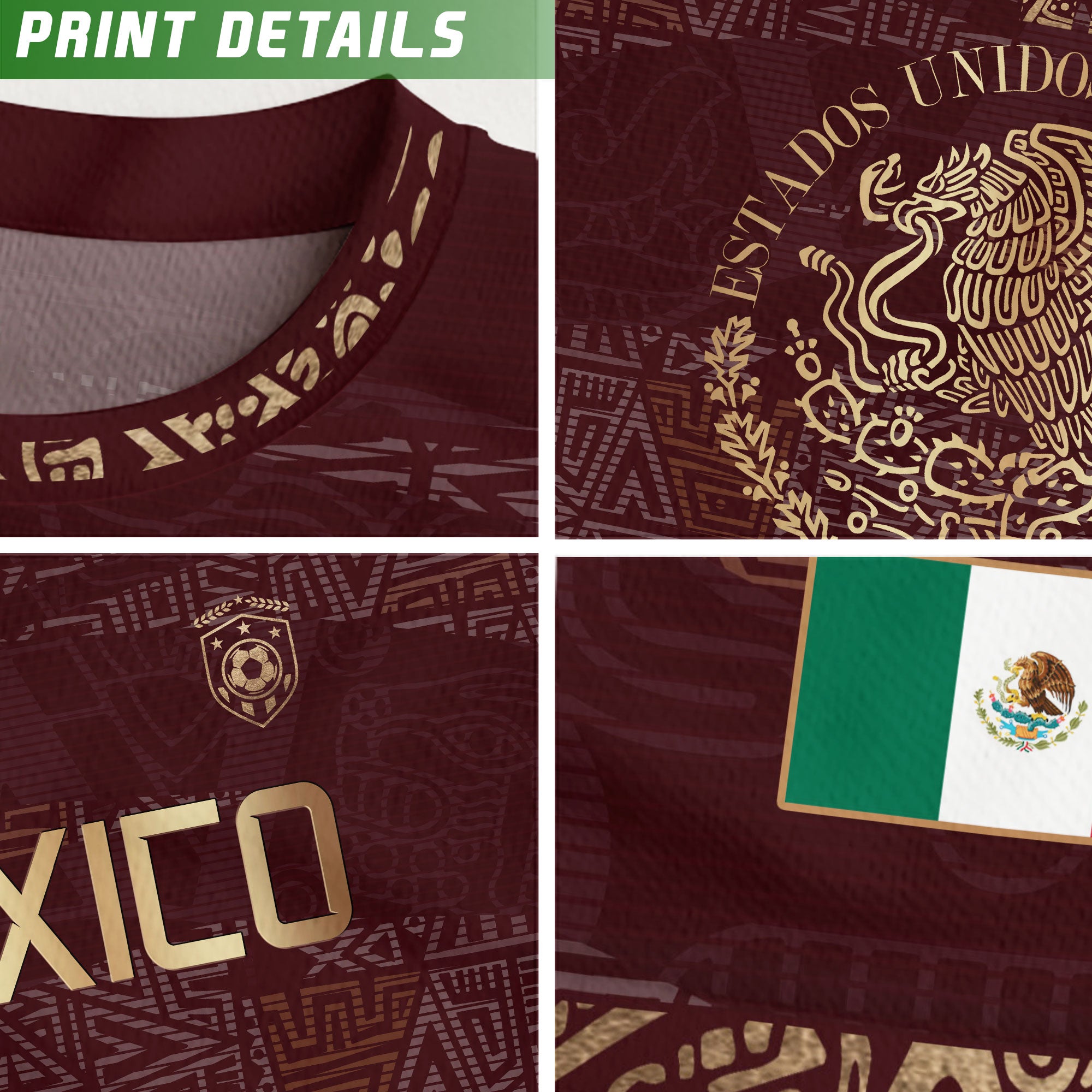 Mexico Soccer Jersey Burgundy Gold Aztec Heritage Eagle Crest