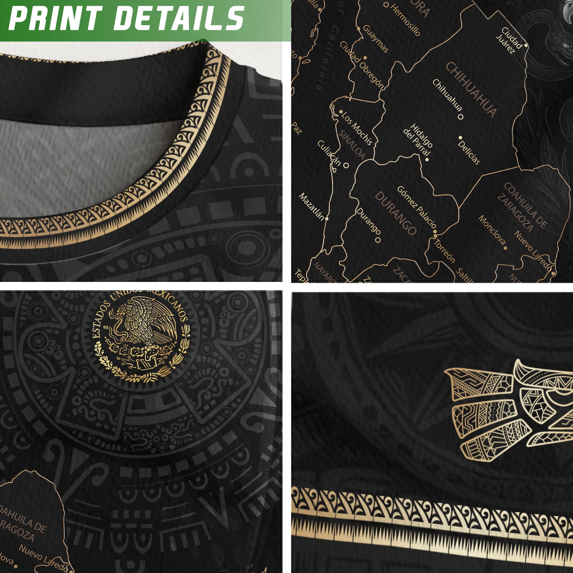 Mexico Soccer Jersey Black Aztec Sunstone Heritage Map Design