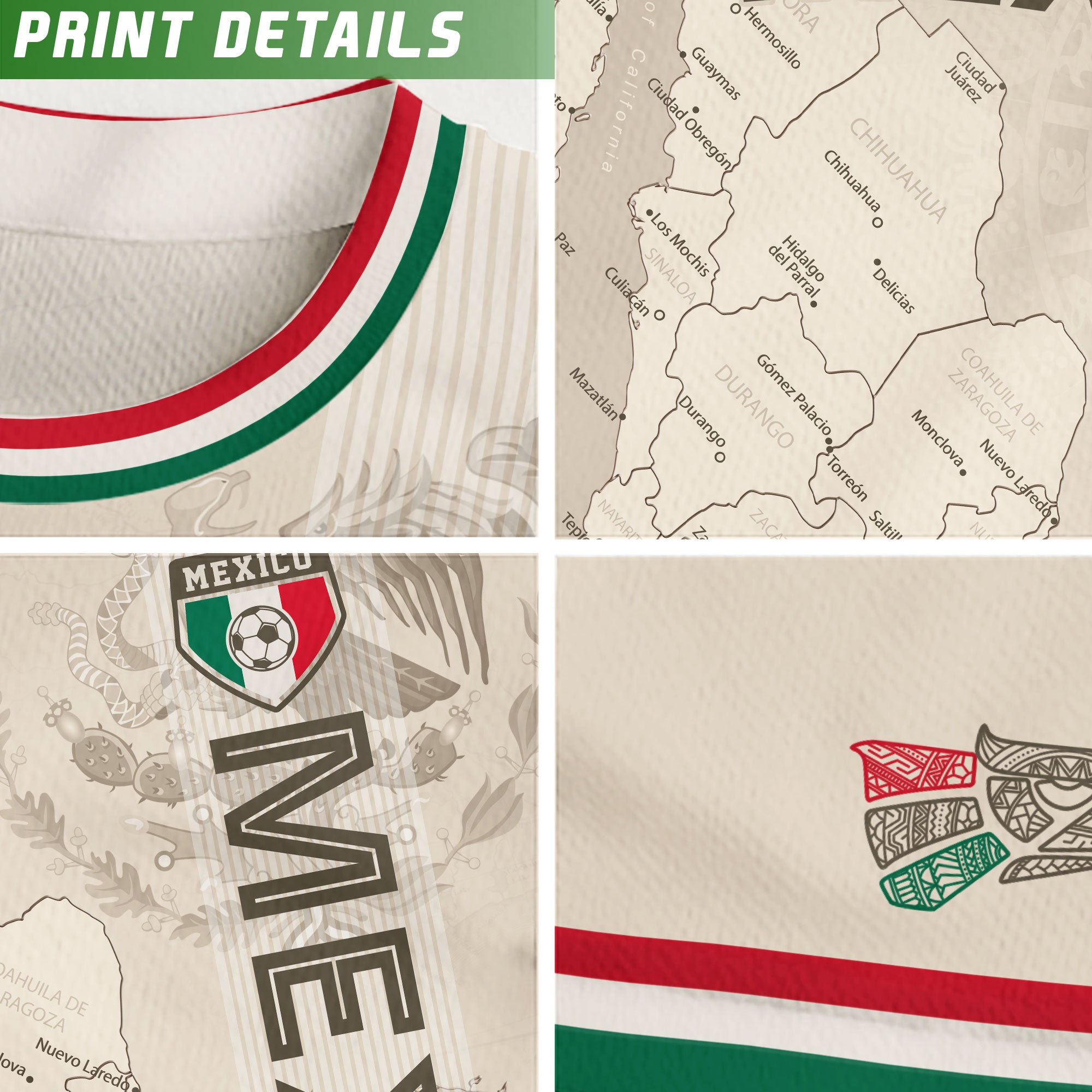 Mexico Kids Soccer Jersey Beige Map Aztec Design