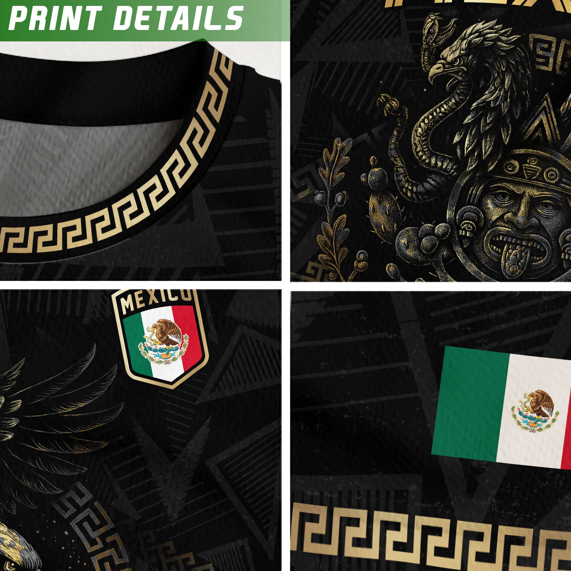Mexico Soccer Jersey Black Aztec Eagle and Serpent Design