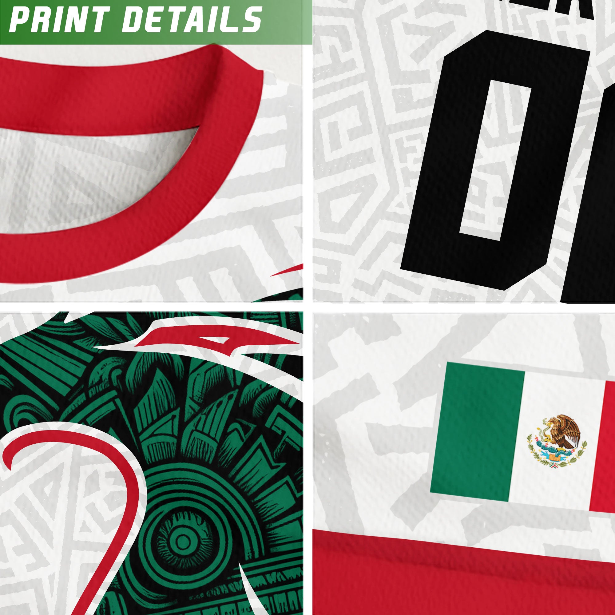 Custom Mexico Kids Soccer Jersey White Green Red Aztec Eagle Design