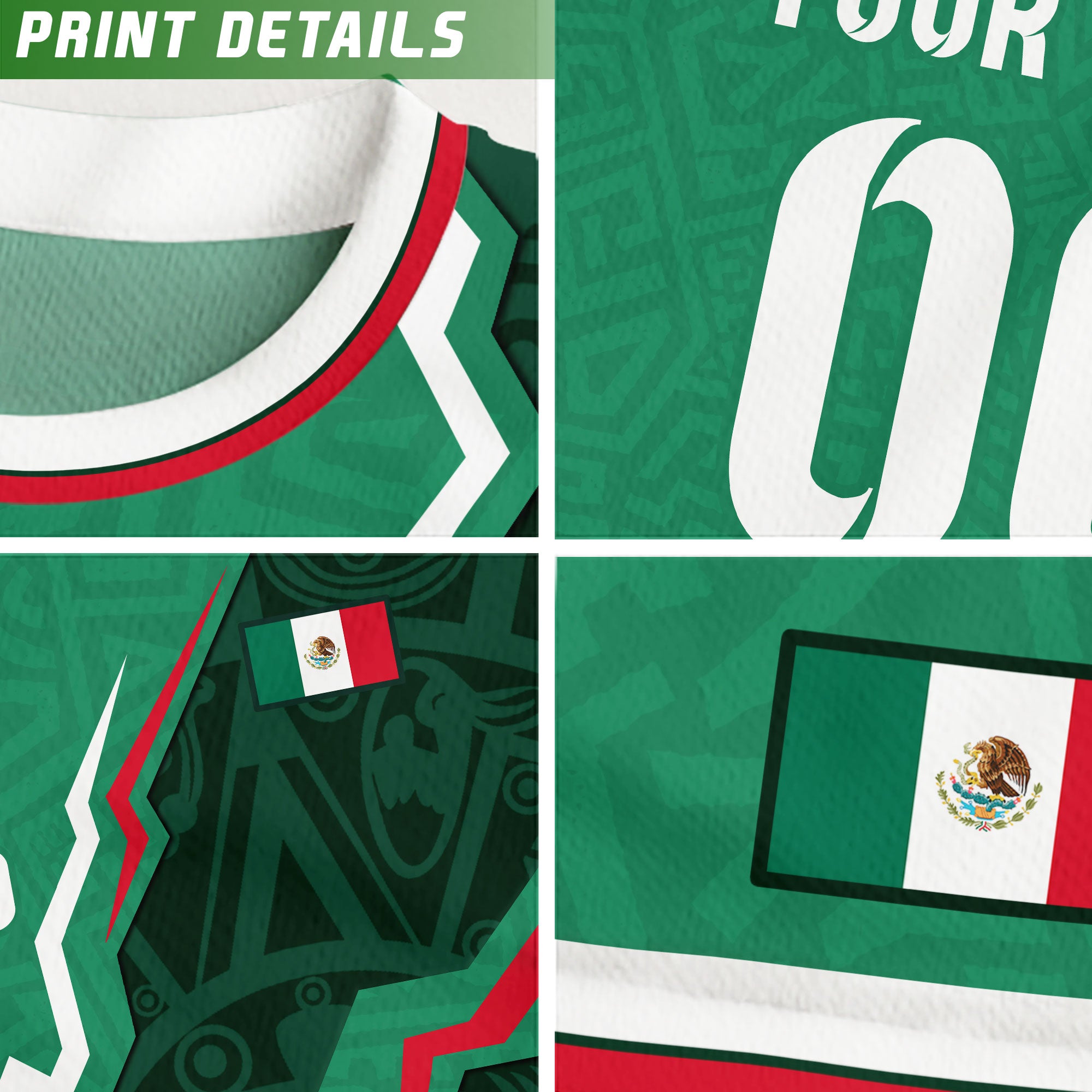 Custom Mexico Kids Soccer Jersey Green Flag Colors Aztec Pattern Design