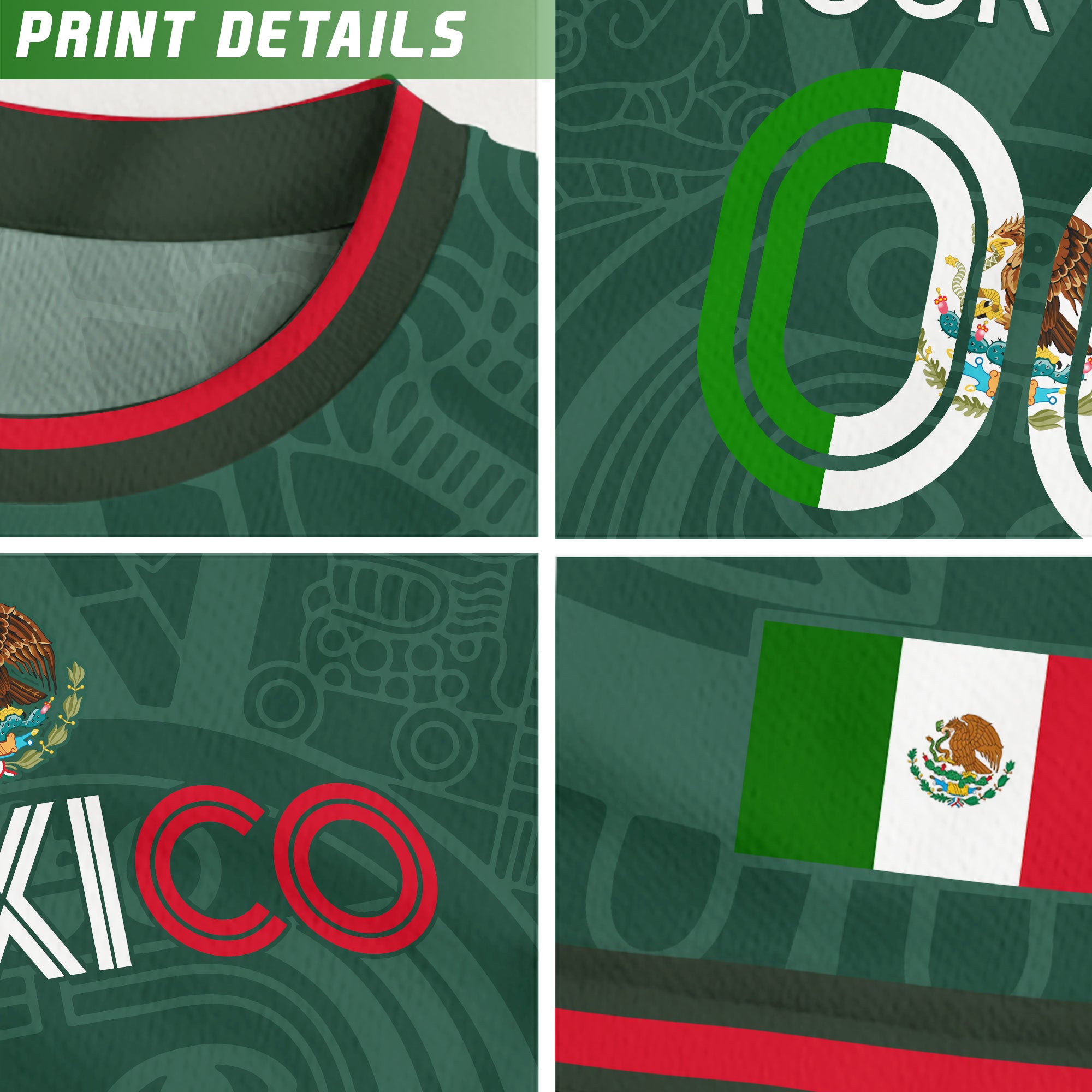 Custom Mexico Kids Soccer Jersey Green Heritage Flag Aztec Pattern Design