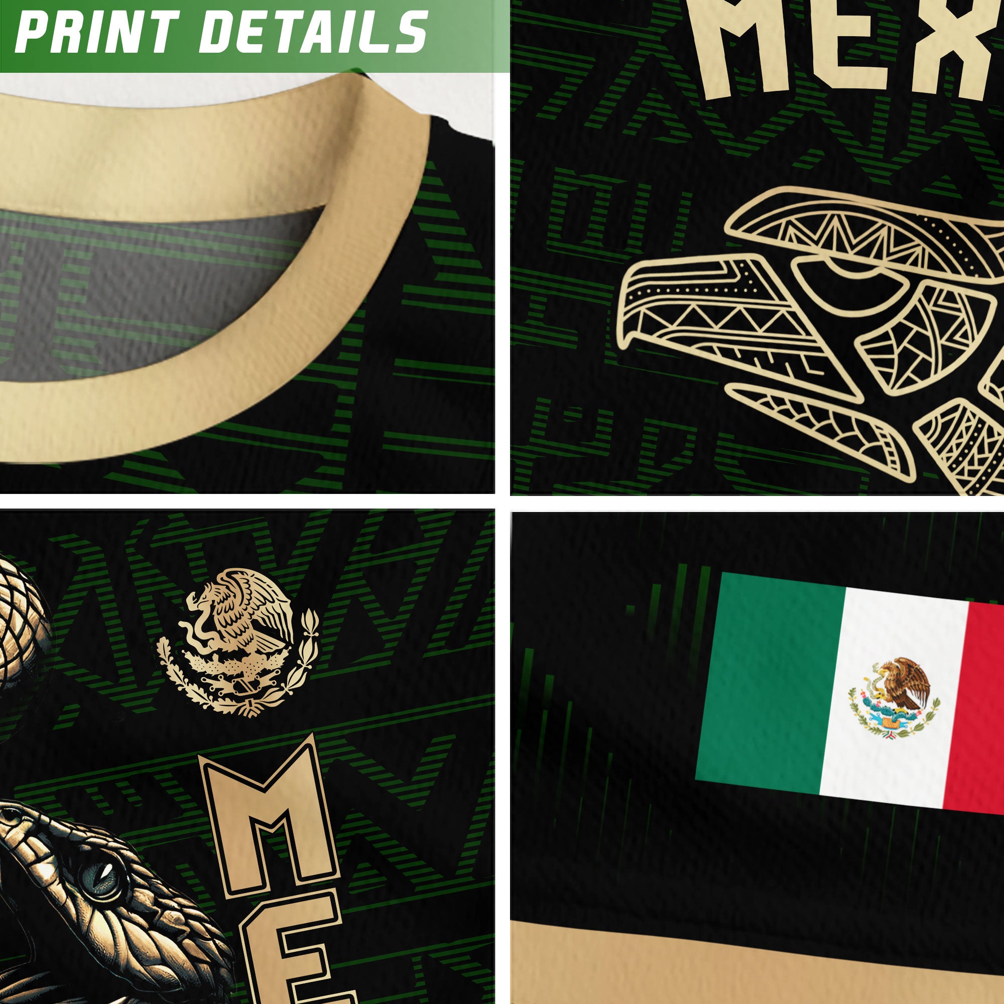 Mexico Black Gold Aztec Eagle Serpent Soccer Jersey