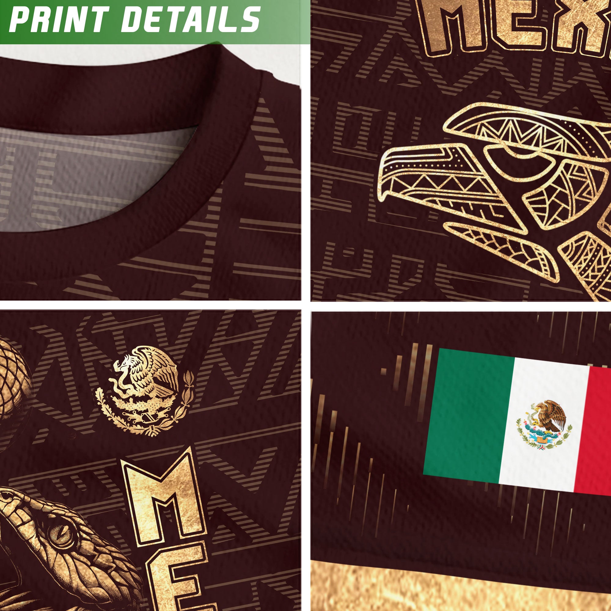Mexico Burgundy Gold Aztec Eagle Serpent Soccer Jersey