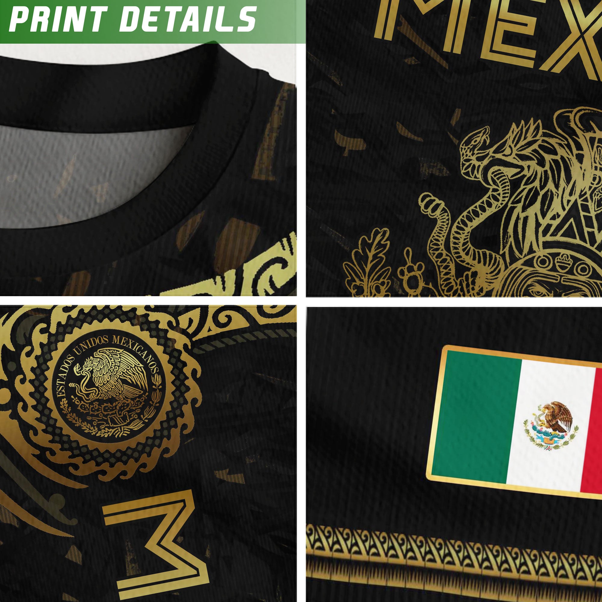 Mexico Soccer Jersey Black Gold Eagle Serpent Aztec Design