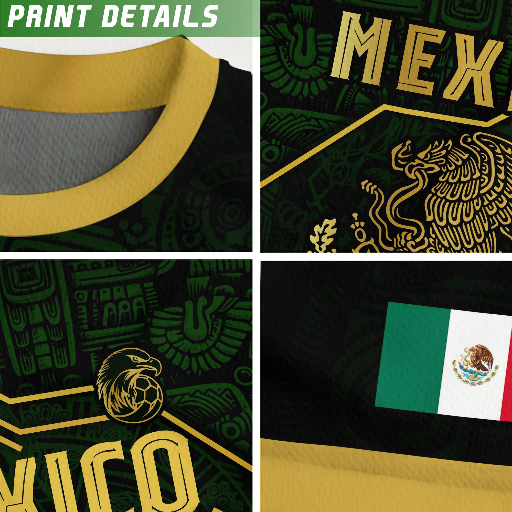 Mexico Soccer Jersey Black Green Gold Aztec Heritage Design