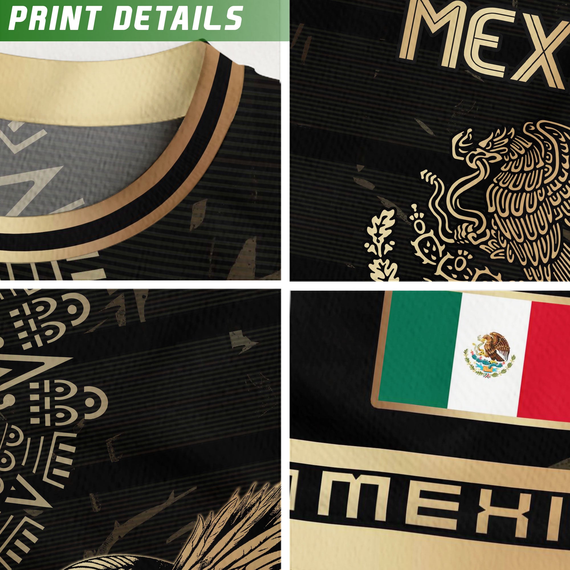 Mexico Soccer Jersey Black Gold Eagle Serpent Aztec Pattern