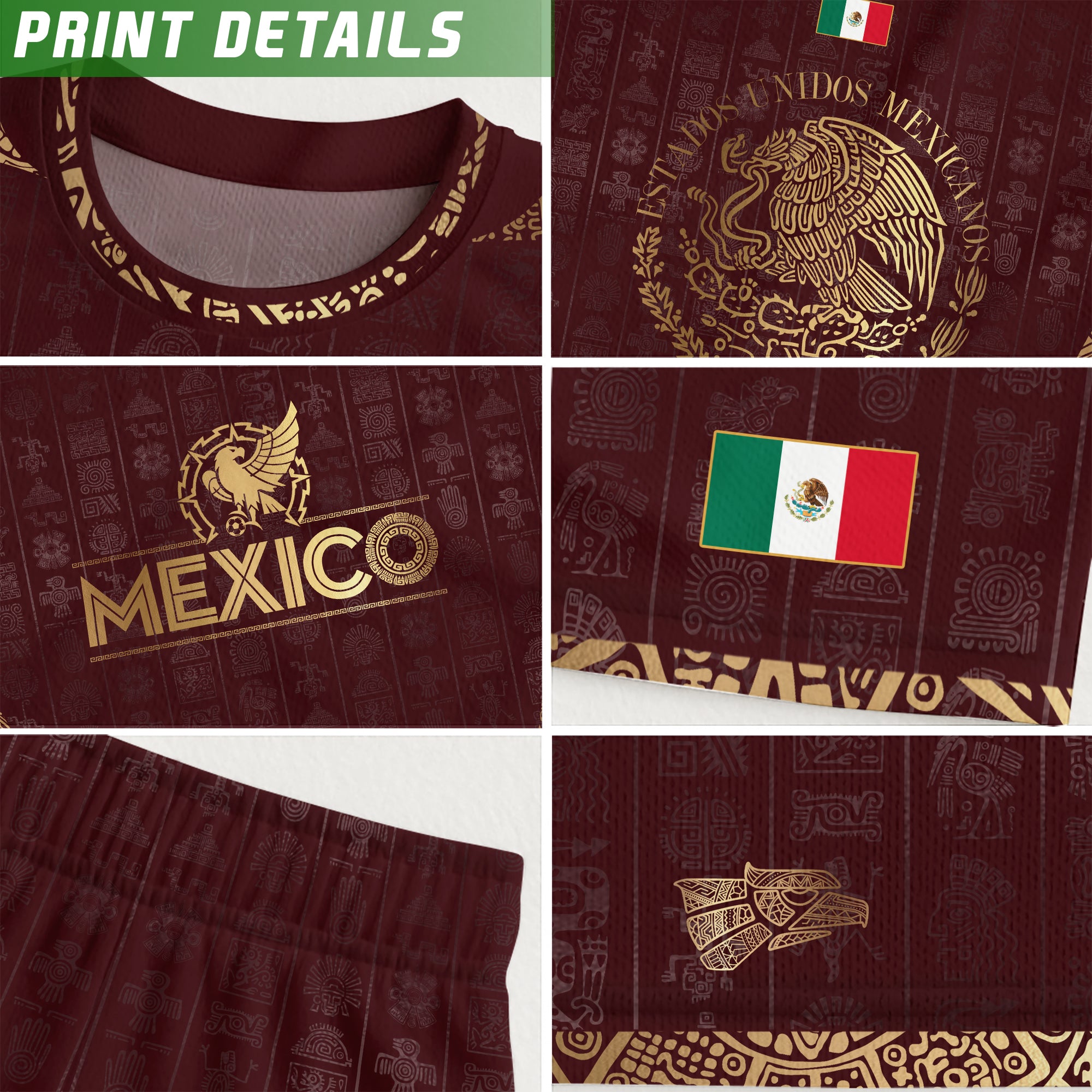 Mexico Burgundy Aztec Eagle Emblem Heritage Pride Soccer Jersey