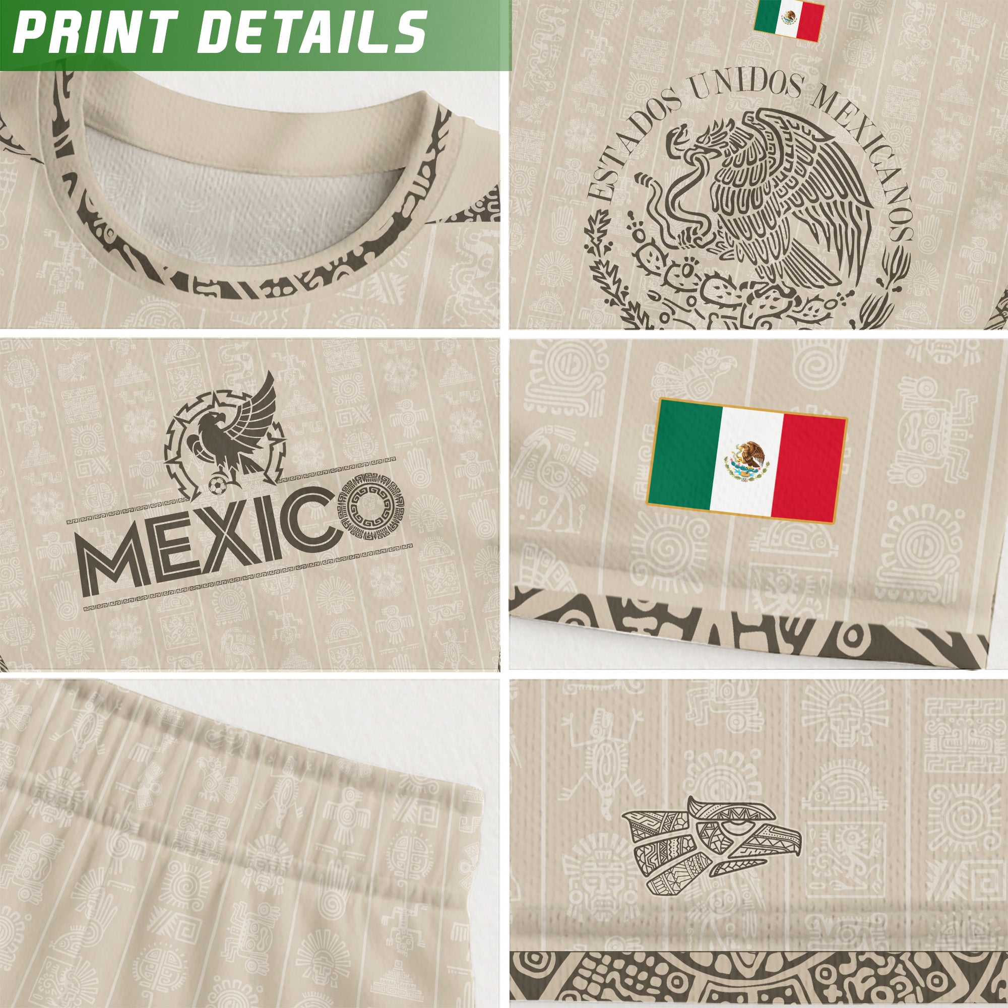Mexico Beige Aztec Pattern Eagle Heritage Pride Soccer Jersey