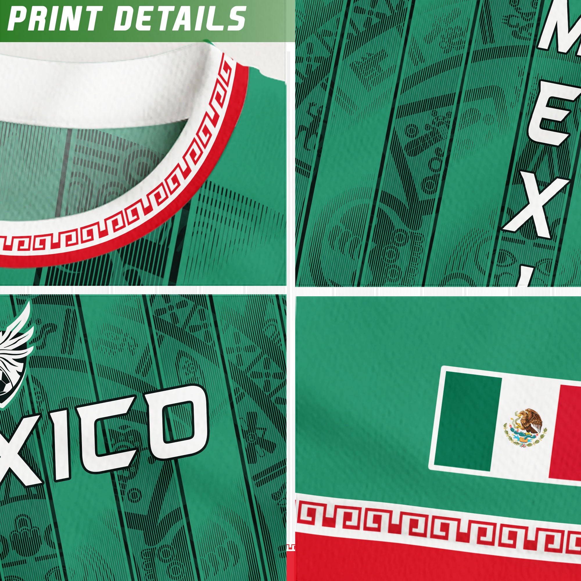Mexico Green Aztec Pattern National Pride Mens Culture Football Soccer Jersey
