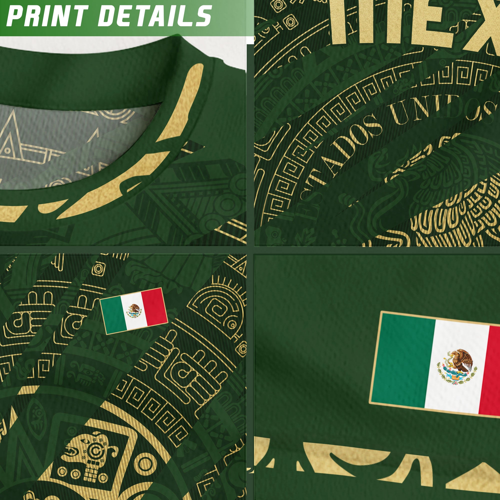 Mexico Green Gold Aztec Calendar National Pride Mens Football Soccer Jersey
