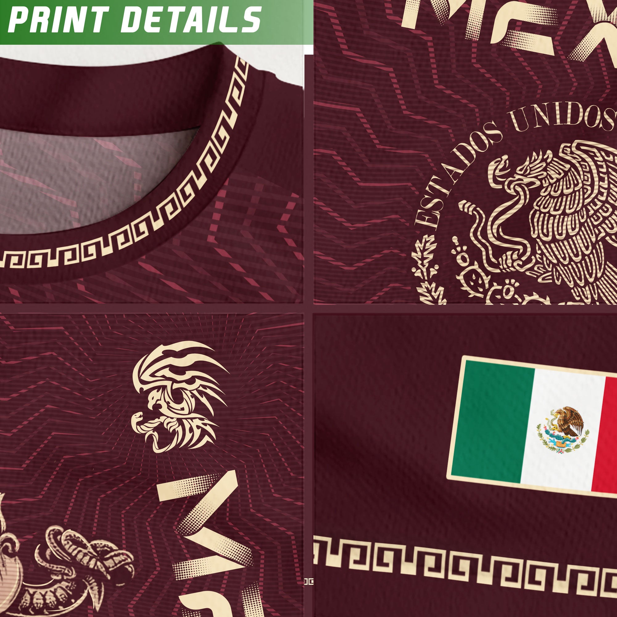Mexico Maroon Feathered Serpent National Seal Heritage Mens Culture Soccer Jersey