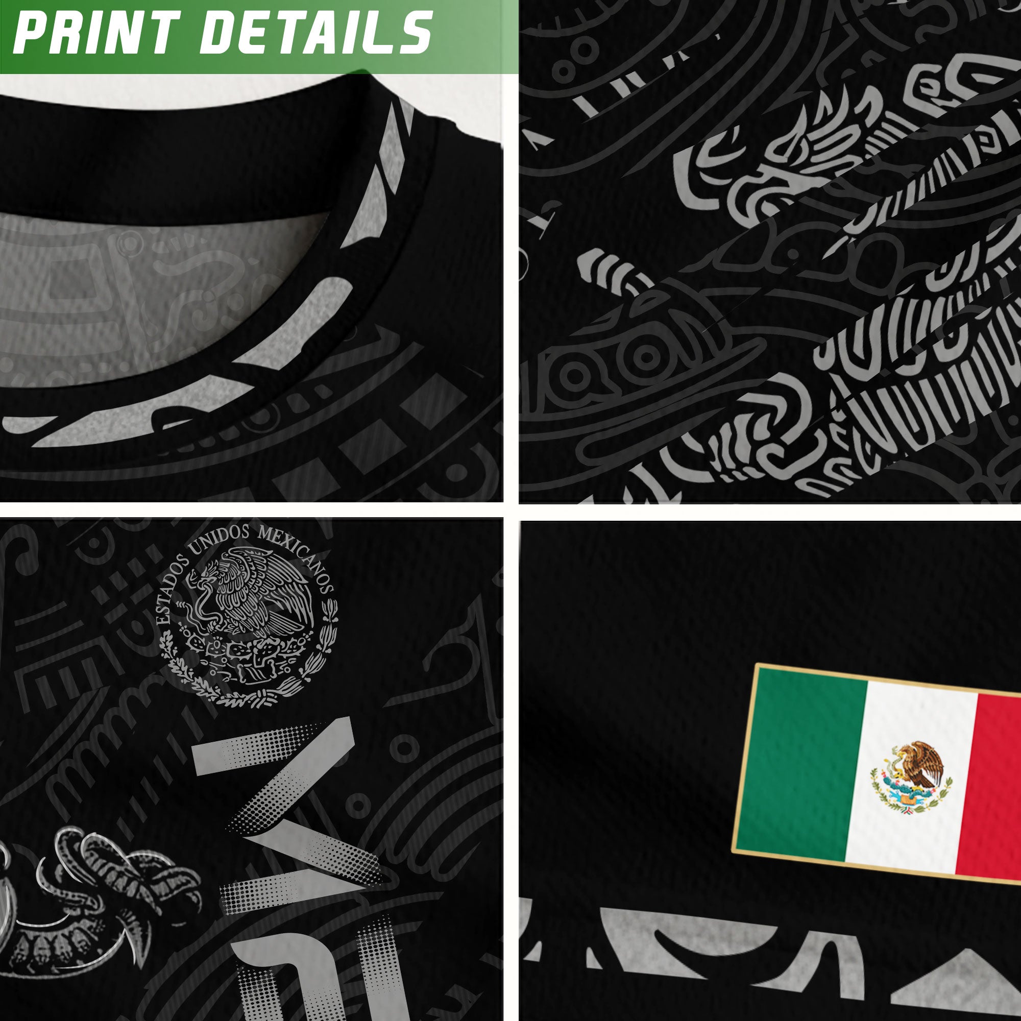 Mexico Black Grey Feathered Serpent Heritage Mens Football Soccer Jersey