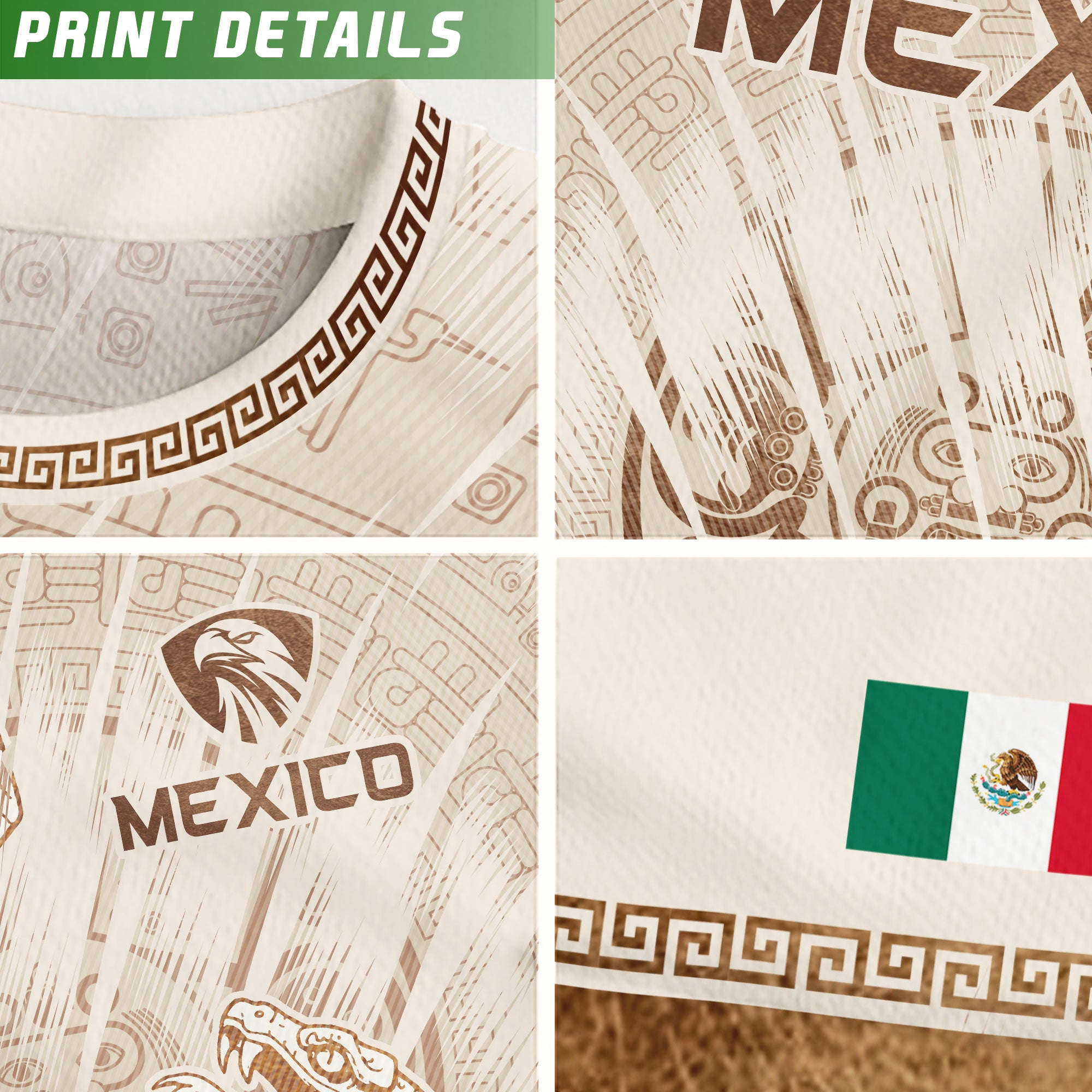 Mexico Cream Aztec Eagle Snake Ancient Art Heritage Mens Soccer Jersey