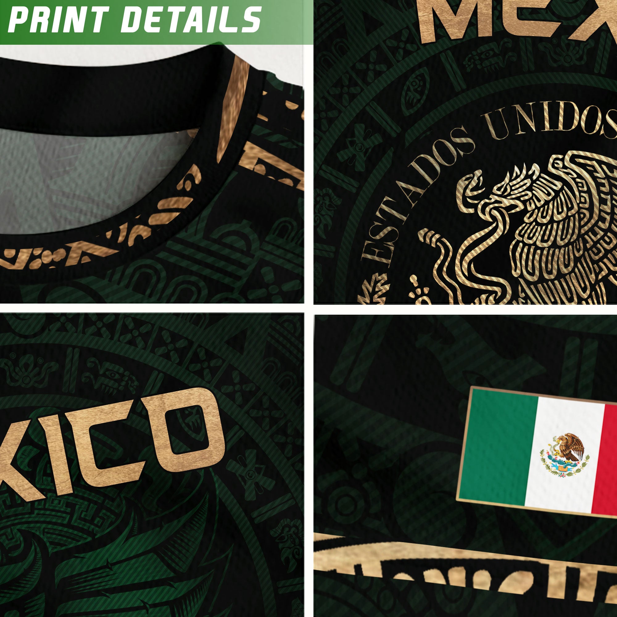 Mexico Green Gold Eagle National Seal Heritage Mens Football Soccer Jersey
