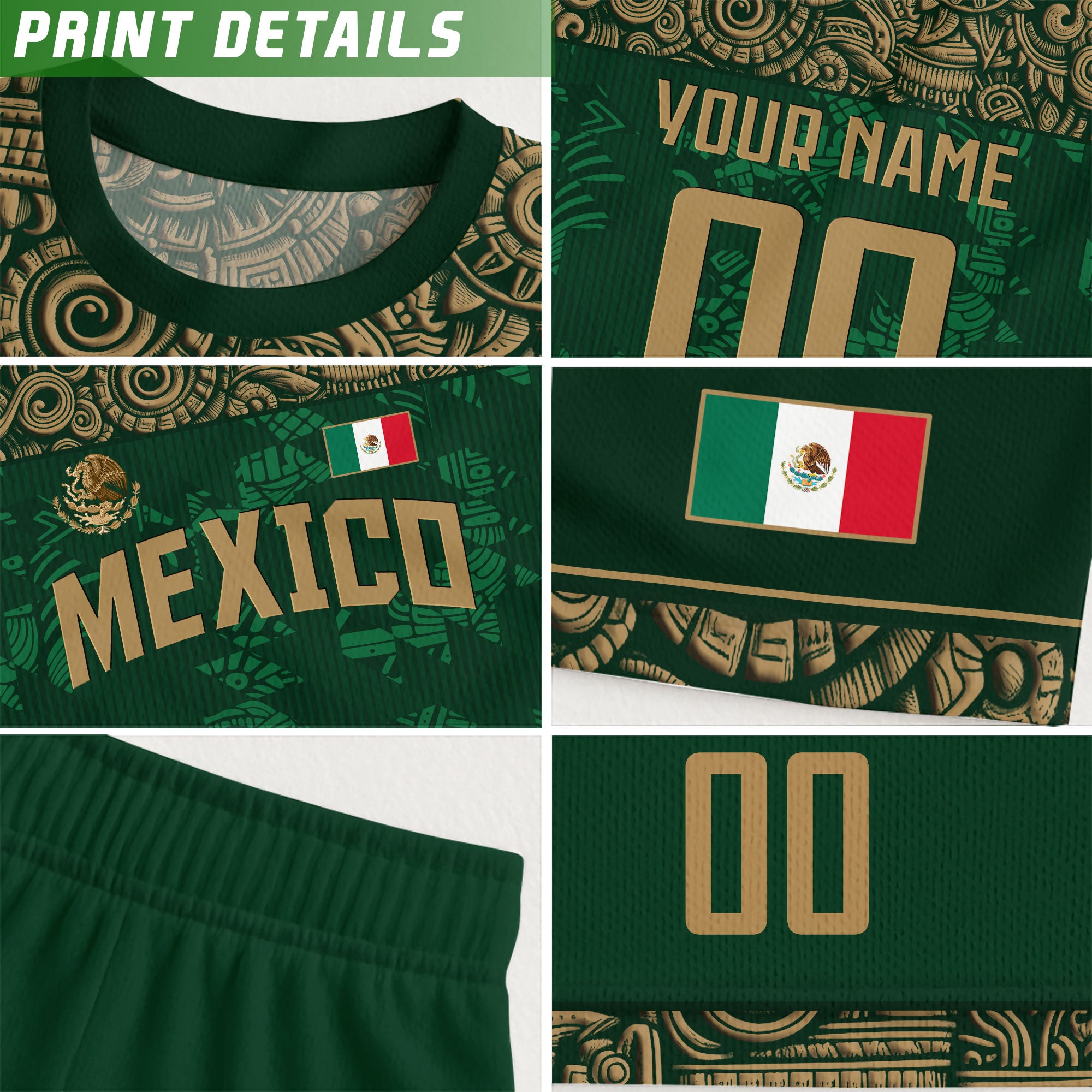 Custom Mexico Kids Soccer Jersey Green Aztec Eagle Edition