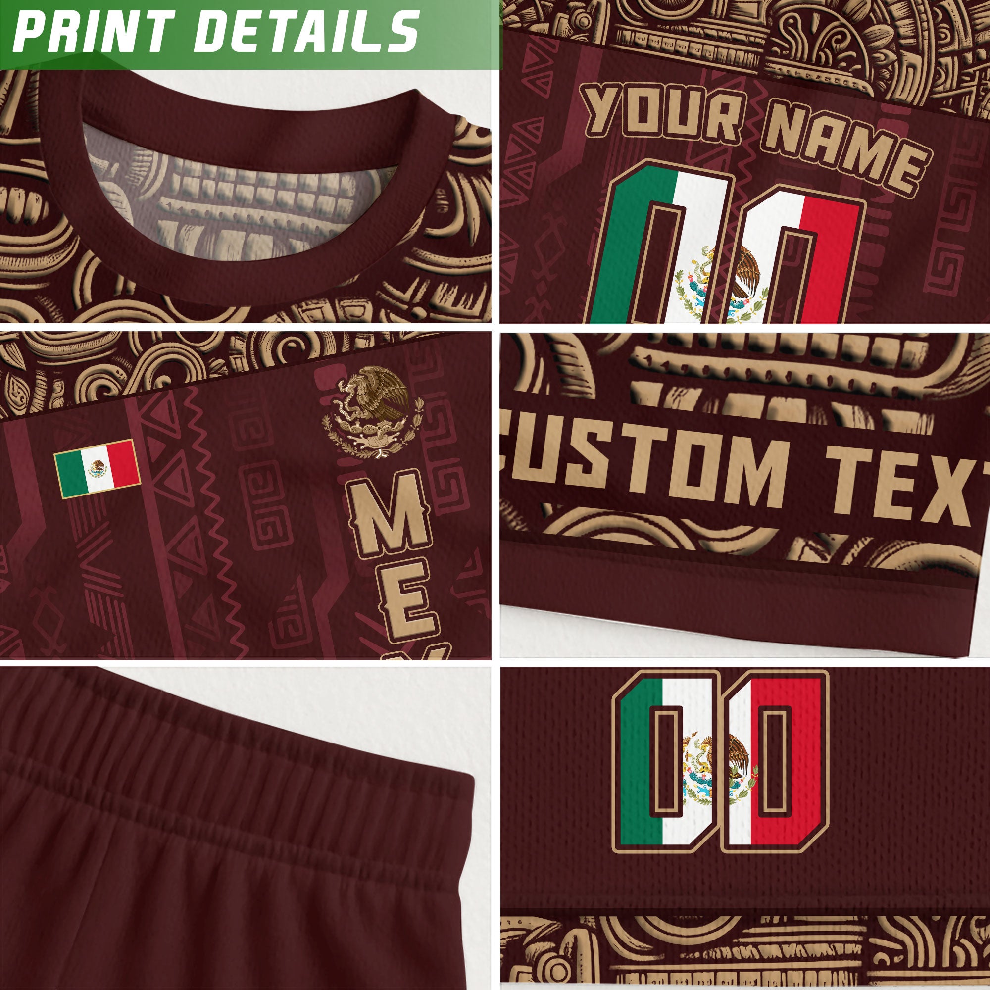 Custom Mexico Kids Soccer Jersey Red Aztec Warrior Style