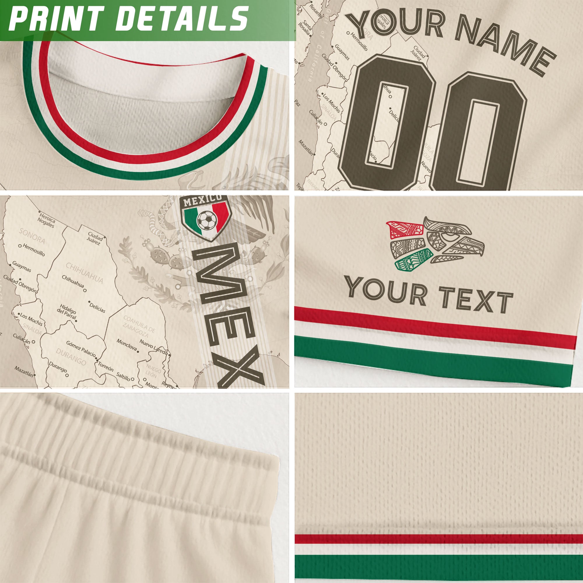 Custom Mexico Kids Soccer Jersey Beige Heritage Map Design