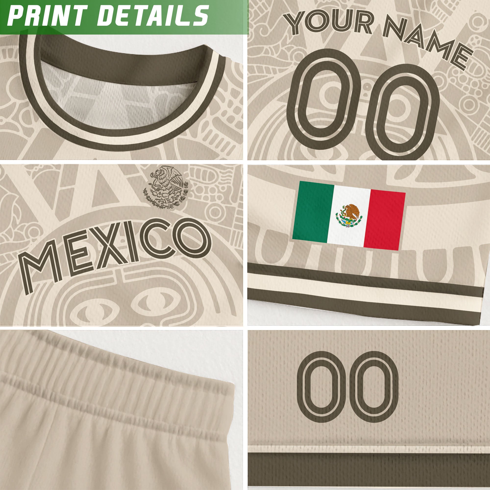 Custom Mexico Kids Soccer Jersey Beige Aztec Calendar Heritage Design