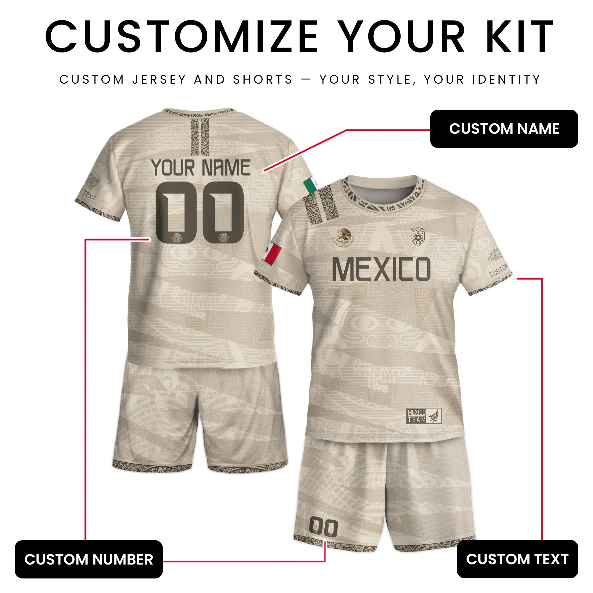 Custom Mexico Beige Aztec Kids Soccer Jersey