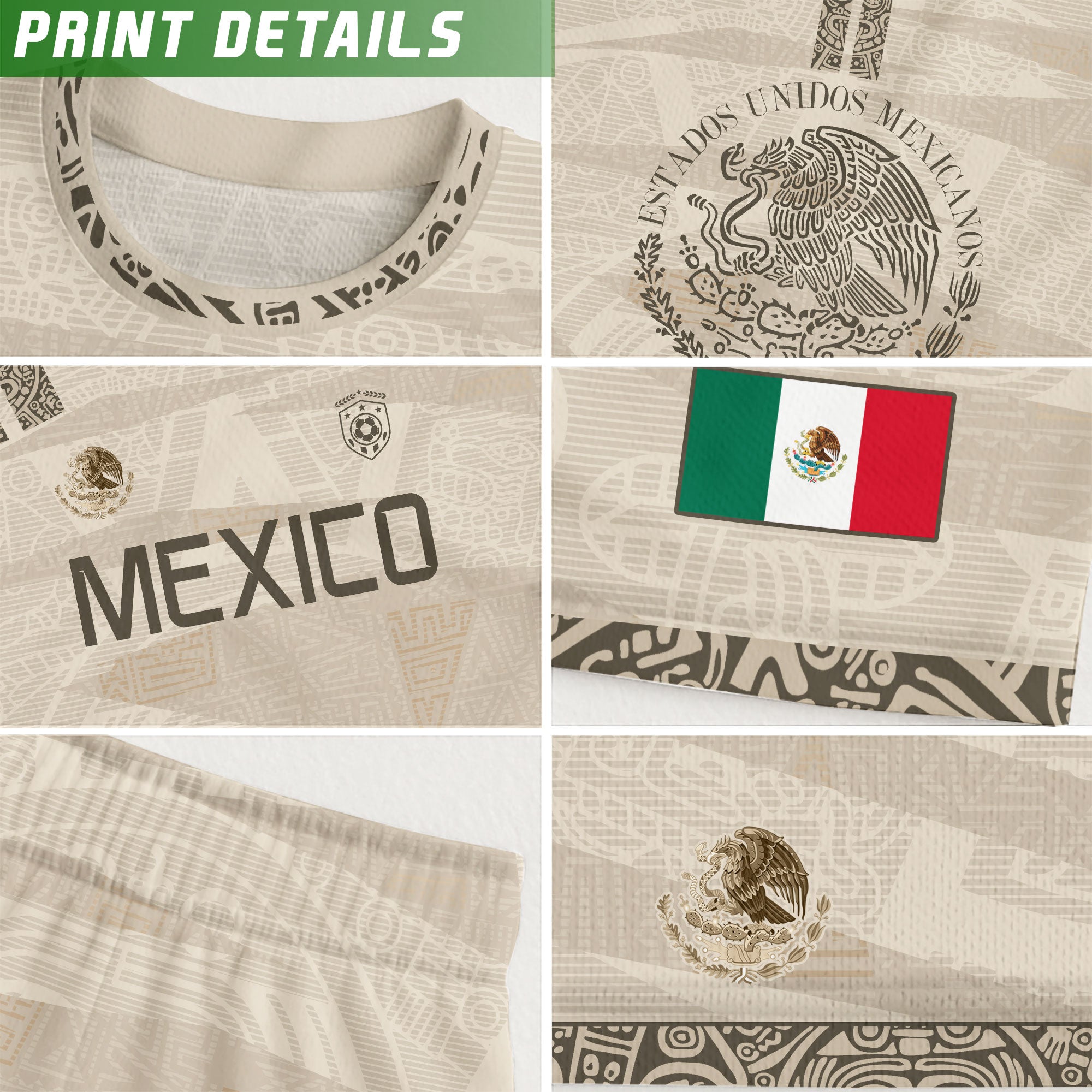 Mexico Kids Soccer Jersey Beige Aztec Eagle Design