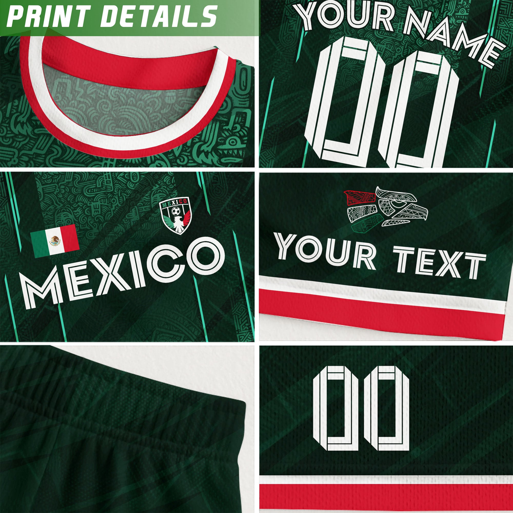 Custom Kids Mexico Soccer Jersey Green Aztec Calendar Design