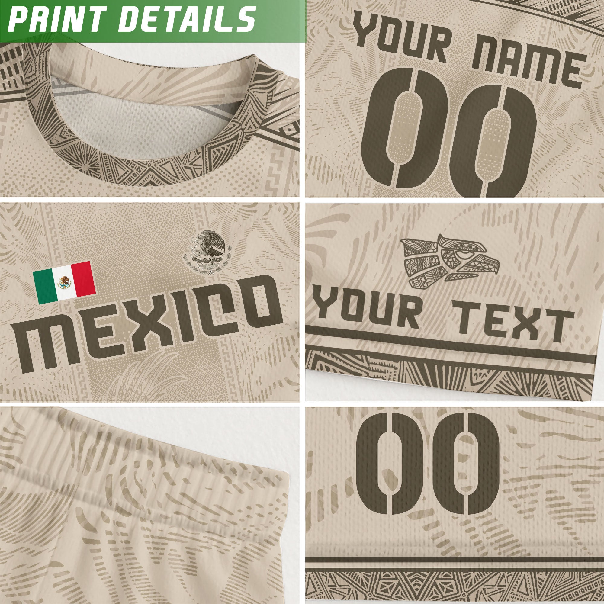 Custom Kids Mexico Soccer Jersey Beige Aztec Eagle Design